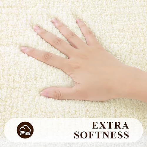 Pauwer Bathroom Rugs 3 Piece Set, Non Slip Washable Bath Mat, Ivory