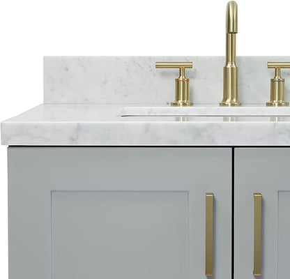 ARIEL Taylor 72-inch Bathroom Vanity with Sink,Solid Wood, 1.5-inch Italian Carrara Marble Countertop & Backsplash, Double Rectangular Porcelain Sink, 4 Soft Closing Doors, 6 Dovetail Drawers, Grey