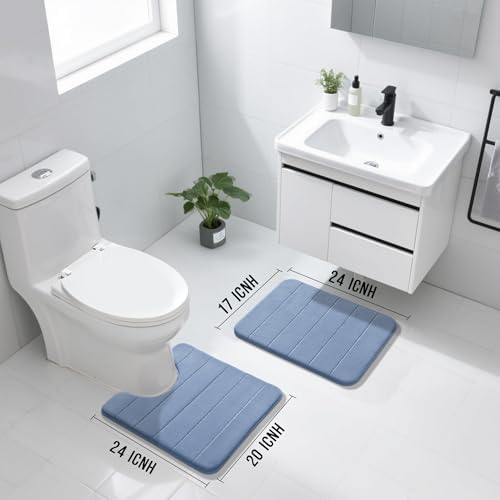 Yimobra Memory Foam Bathroom Mat Set, 24 x 17 & 24 x 20 in, Denim Blue