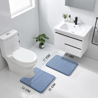 Yimobra Memory Foam Bathroom Mat Set, 24 x 17 & 24 x 20 in, Denim Blue