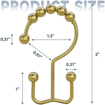 Titanker Gold Shower Curtain Hooks Rings, Rust-Resistant Metal Double Glide Shower Hooks Rings for Bathroom Shower Curtains Rods, Set of 12 Hooks - Light Gold