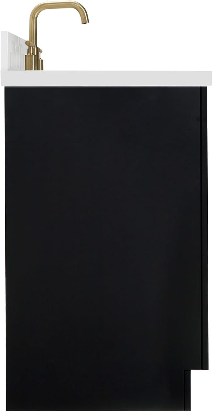 ARIEL Hepburn 60-inch Bathroom Vanity with Sink,Solid Wood, 1.5-inch Pure White Quartz Countertop & Backsplash, Single Rectangular Porcelain Sink, 2 Soft Closing Doors, 9 Dovetail Drawers, Black