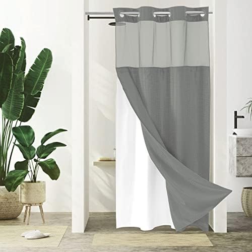 Gibelle No Hook Cloth Grey Shower Curtain with Liner, 36x74