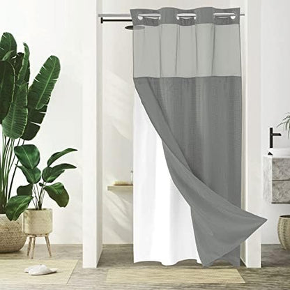 Gibelle No Hook Cloth Grey Shower Curtain with Liner, 36x74