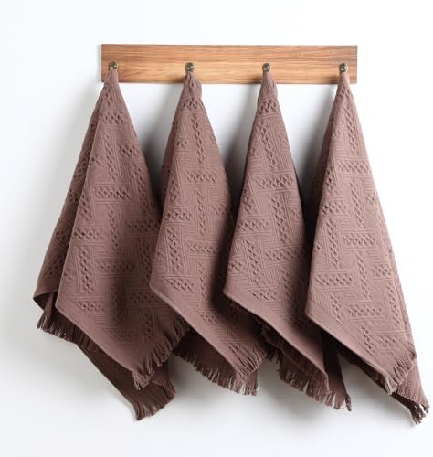 HunnmingRe 4 Pack Boho Hand Towel for Kitchen, Brown