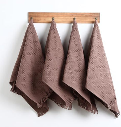 HunnmingRe 4 Pack Boho Hand Towel for Kitchen, Brown