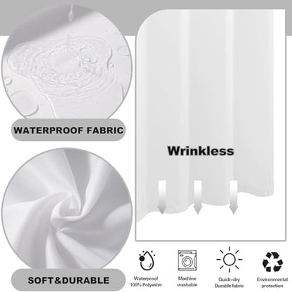 No Hook Shower Curtain and Liner Set for Bathroom, White, 71" x 74"