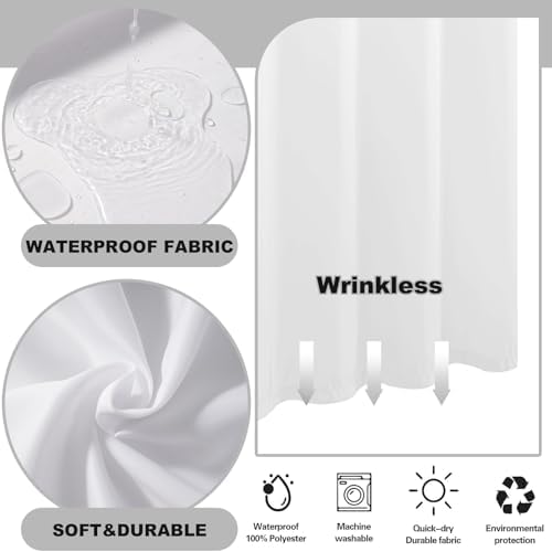 No Hook Shower Curtain and Liner Set for Bathroom, White, 71" x 84"