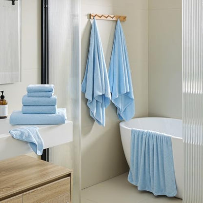 Hailea Luxury Bath Towels Set - 12 Piece (4 Large Bath Towels,4 Hand Towels,4 Washcloths), 100% Microfiber,Extra Absorbent Super Soft & Quick Dry,Complete Family Pack for Bathroom Gym Pool,Blue
