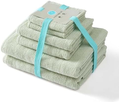 Martha Stewart - Bath Towels, Soft & Absorbent 100% Cotton Towels, Solid 500 GSM, 6-Piece Bathroom Towel Set with Textured Weave (Bedford Cottage Green)
