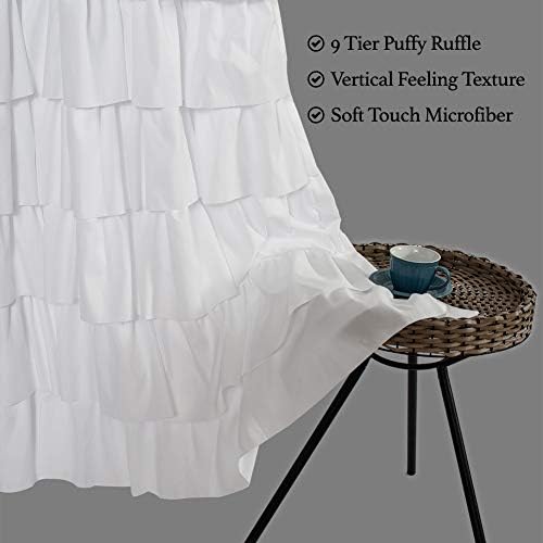 White Ruffle Shower Curtain for Bathroom, 36x72 Inch, Narrow Ruffled Decor