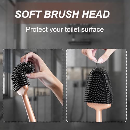 Sellemer Silicone Toilet Brush, Ventilation Slots Holder 1 Pack, Rose Gold