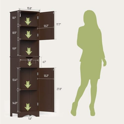 Gizoon 67” H Tall Bathroom Storage Cabinet, Narrow Cabinet, Dark Brown
