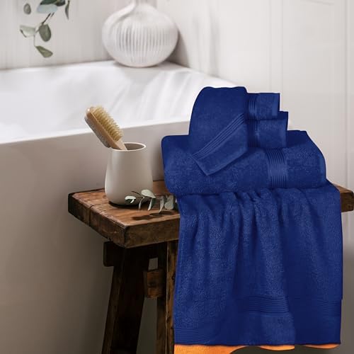 Belizzi Home Ultra Soft 6 Pack Cotton Towel Set, Contains 2 Bath Towels 28x55 inch, 2 Hand Towels 16x24 inch & 2 Wash Coths 12x12 inch, Ideal Everyday use, Compact & Lightweight - Navy Blue