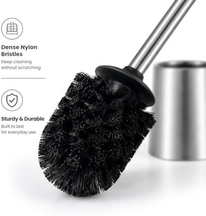 SUS304 Stainless Steel Toilet Brush and Holder Hard Bristles Bathroom Brush Head Toilet Cleaner for Bowl Bathroom Cleaning Brush Caddy with Oily Coating Brushed Chrome