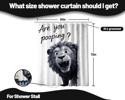 Funny Lion Shower Curtain are You Pooping, 60x72 Inchs