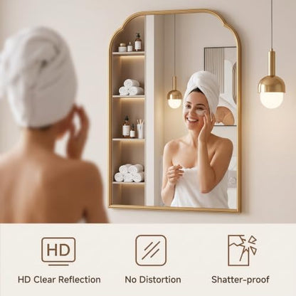 36"x24"﻿ Gold Bathroom Scalloped Mirror, Rust-Proof Metal Frame