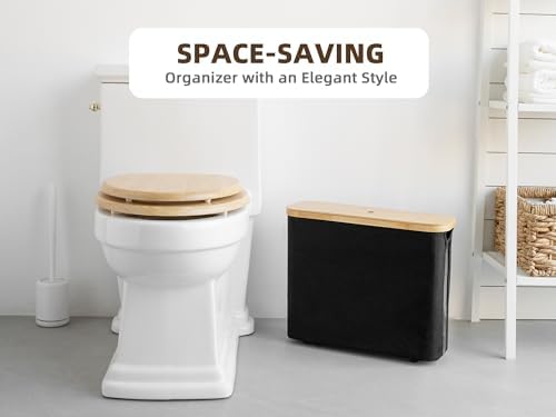 StorageWorks Toilet Paper Storage Basket, Papers Container with Bamboo Lid, Medium Toilets Holder for Up to 9 Mega Rolls, Organizer for Bathroom, Black, 1 Pack