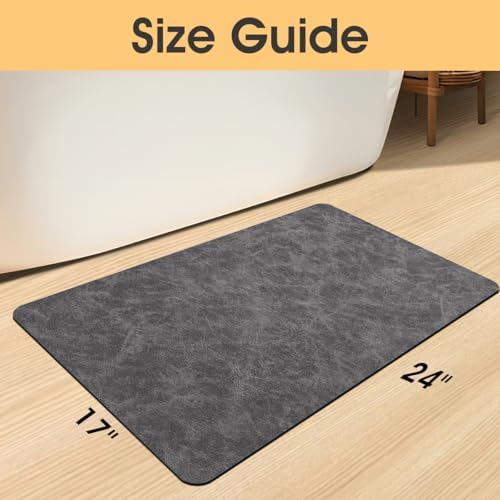 ACCUMTEK Non Slip Bath Mat, Thin Bathroom Rugs Fit Under Door, Quick Dry Bath Mats, Machine Washable Bath Rugs for Bathroom, Bathtub & Kitchen, Charcoal Gray/Crackle/24 x17