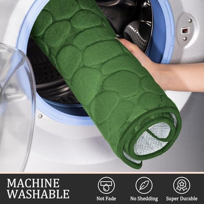 YIHOUSE Bathroom Rugs Mat Set, Memory Foam Bath Mat 5 Piece Green