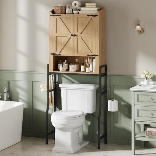 Memobarco Over The Toilet Storage Cabinet with 2-Door & Metal Stand, Wood
