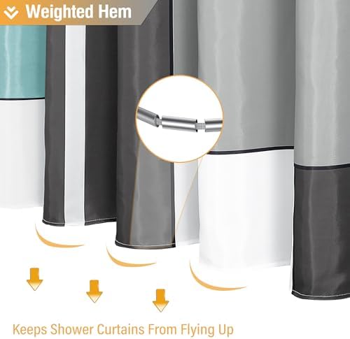 BTTN 72 x 78 Long Modern Geometric Waterproof Fabric Shower Curtain, Teal