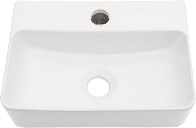 Floating Bathroom Sink Wall Mounted - Rectangle Vessel Sink 14" x 10" Small Modern Bathroom Wall Hung Sink White Porcelain Ceramic Vessel Vanity Sinks with Faucet Hole