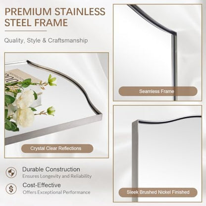 ANDY STAR Brushed Nickel Bathroom Mirror, 22"x30" Scalloped Wall Mirror in Stainless Steel Metal Frame, Unique Vanity Mirror with Modern Curved Edge Design, Ideal for Bathroom, Bedroom, Entryway