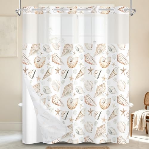No Hook Shower Curtain with Snap in Liner 71x74 Inch