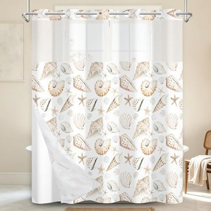 No Hook Shower Curtain with Snap in Liner 71x74 Inch