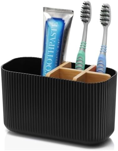 GFWARE Black Toothbrush Holder, 5 Slots Bathroom Organizers and Storage