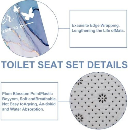 4Pcs Family Marble Shower Curtain Sets with Rugs