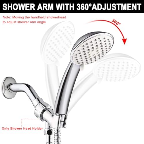 NearMoon Adjustable Shower Arm Mount- with Universal Wall Hook Bracket and Brass Pivot Ball, Shower Head Holder for Hand Held Showerheads (Chrome Finish)