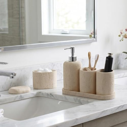 Bathroom Accessories Set, 5PCS, Travertine Stone Look, Yellow
