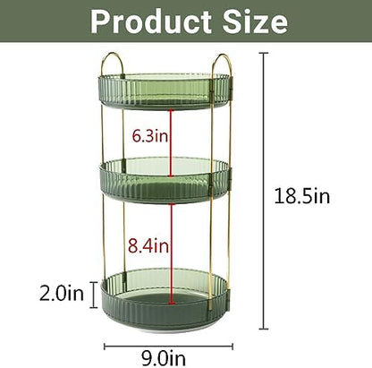 Asayuee 360 Rotating Perfume Organizer,3 Tier Large Capacity Make Up Organizers and Storage,Makeup Organizer for Bathroom,Cosmetic Perfume Stand Holder (Green-3 Tier)