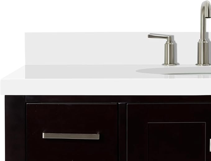 ARIEL Cambridge 42-inch Bathroom Vanity with Sink,Solid Wood, 1.5-inch Pure White Quartz Countertop & Backsplash, Single Oval Porcelain Sink, 2 Soft Closing Doors, 9 Dovetail Drawers, Espresso