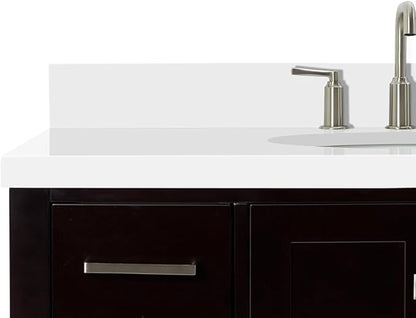 ARIEL Cambridge 42-inch Bathroom Vanity with Sink,Solid Wood, 1.5-inch Pure White Quartz Countertop & Backsplash, Single Oval Porcelain Sink, 2 Soft Closing Doors, 9 Dovetail Drawers, Espresso