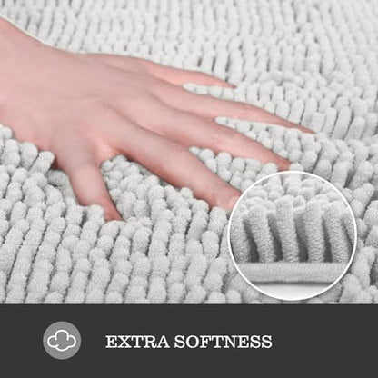 Yeaban Chenille Light Gray Bathroom Rug 24"x36", Non-Slip Rubber Backing