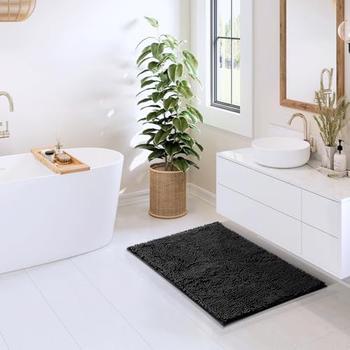 Hearth & Harbor Bathroom Rugs, Chenille Bath Mat - Machine Washable Bath Mats for Bathroom Non-Slip Backing Rubber, Quick Dry Bathroom Mat