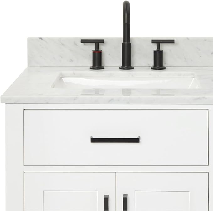ARIEL Hepburn 60-inch Bathroom Vanity with Sink,Solid Wood, 0.75-inch Italian Carrara Marble Countertop, Double Rectangular Porcelain Sink, 4 Soft Closing Doors, 6 Dovetail Drawers, White