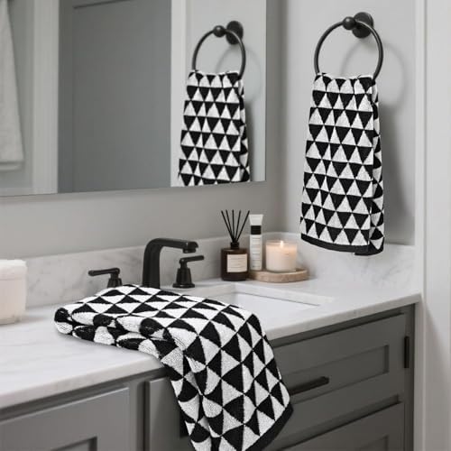 Jacquotha Black Hand Towels for Bathroom & Kitchen (Geometric Triangle)