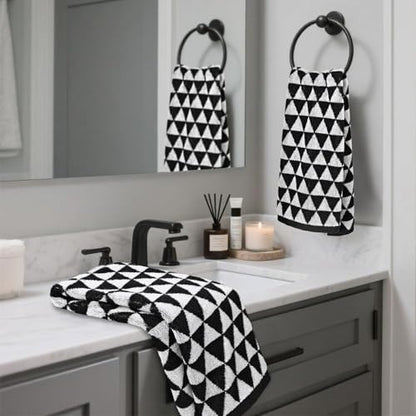 Jacquotha Black Hand Towels for Bathroom & Kitchen (Geometric Triangle)
