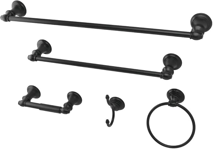 Kingston Brass BAHK2612478K Provence 5-Piece 18-Inch and 24-Inch Towel Bars Bathroom Accessory Set in Matte Black