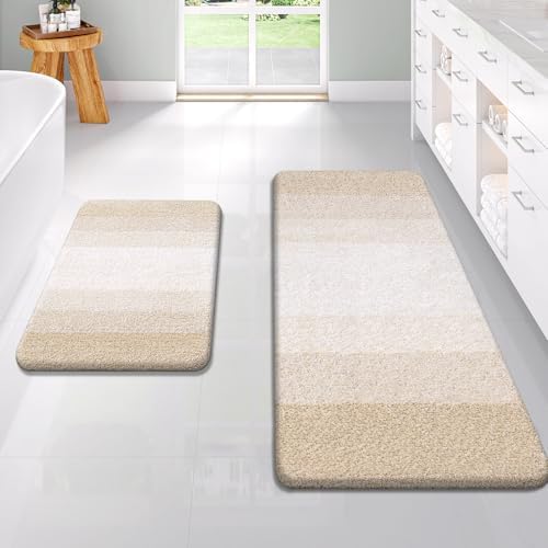 OLANLY Micorfiber Bathroom Rug Set 2 Piece, 47"x20"+24"x16"