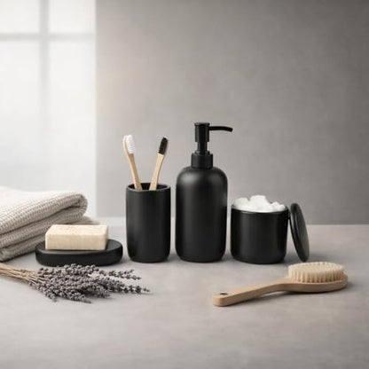 Ava Nord Modern Minimalist Ceramic Bathroom Accessories | Set of 4 | Black