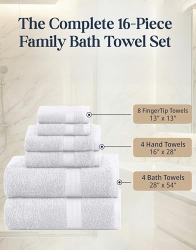 LANE LINEN Bath Towel Set 100% Cotton 16 Piece Soft Absorbent - White