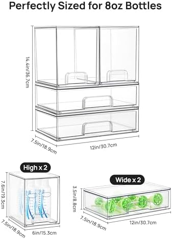 Vtopmart Clear Stackable Storage Drawers Set of 4, Baby Bottle Organizer