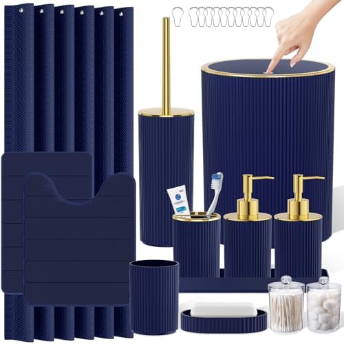Navy Blue Bathroom Accessories Set - Bathroom Decor Sets