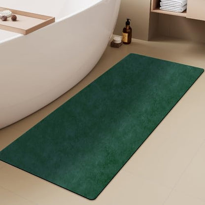 TYUU Thin Bath Mat Runner, Long Bathroom Rugs Non Slip 24x70 Dark Green