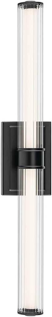 Kichler Laurene LED Bath Bar Light, Black | Linear vanity light with clear fluted glass for bathroom mirrors (31" x 5"), 55197BKLED
